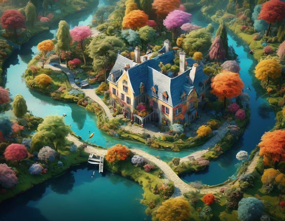 Surreal Aerial Country House in Fantasy Style