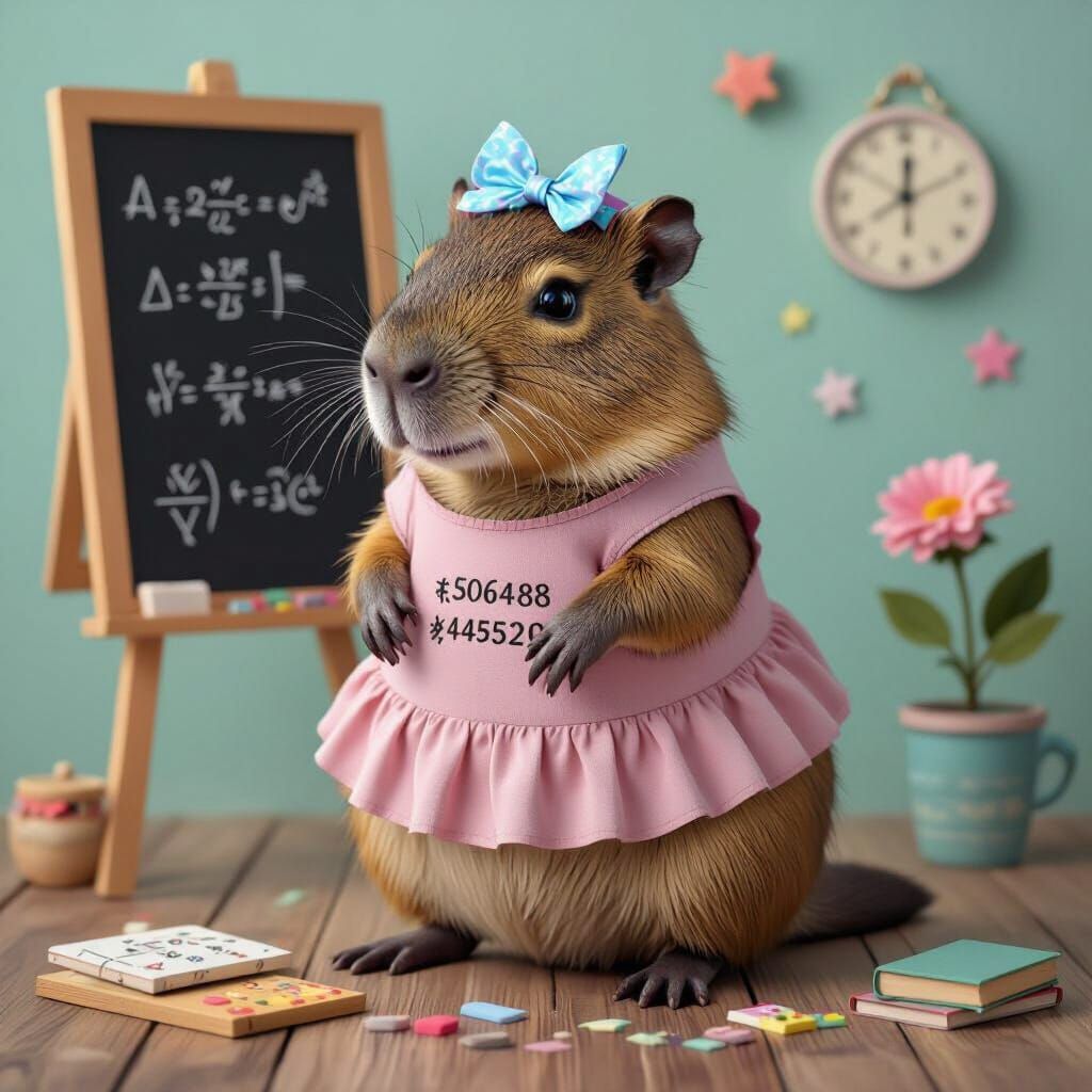 Adorable Capybara Solves Math Equations in Pastel Skirt