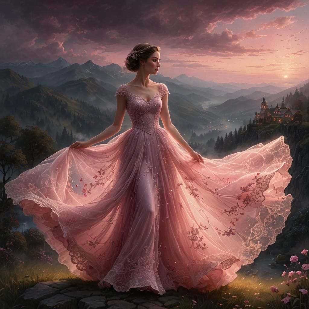 Ethereal Ballerina in Pink Lace Dress