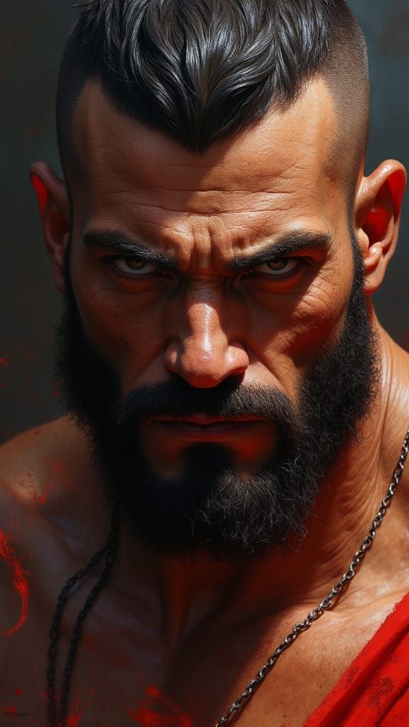 Intense Ares Portrait in Fierce Frazetta Style