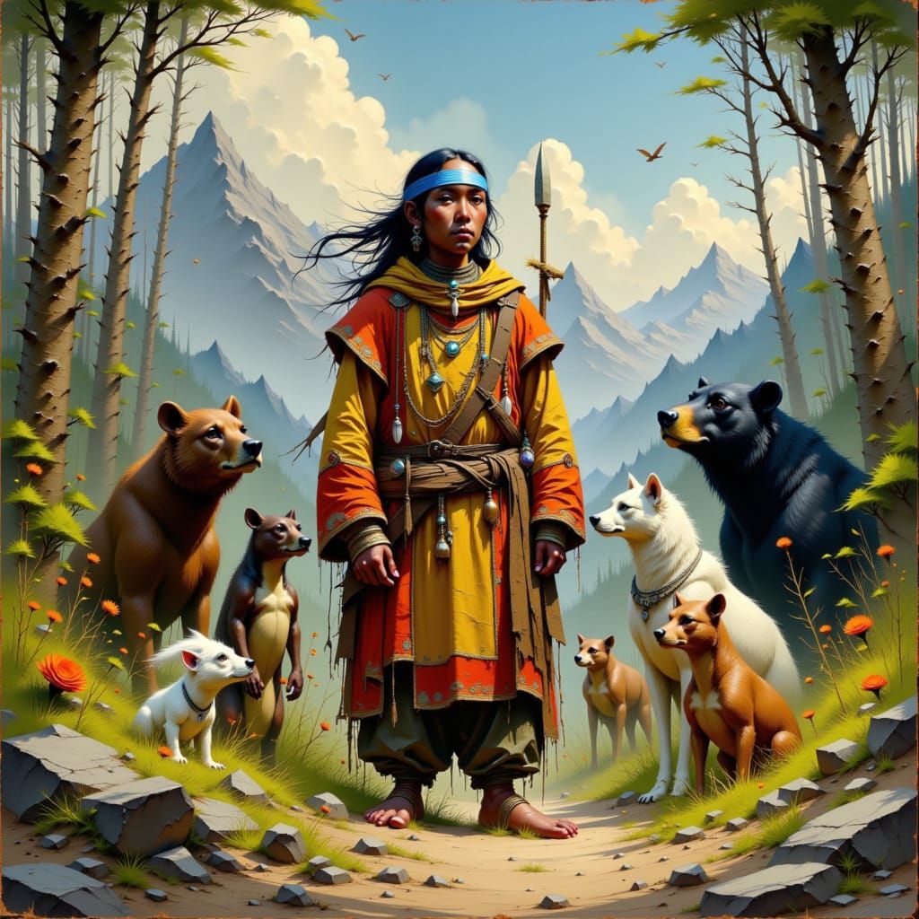 Anishnaabe Elder with Seven Sacred Animals