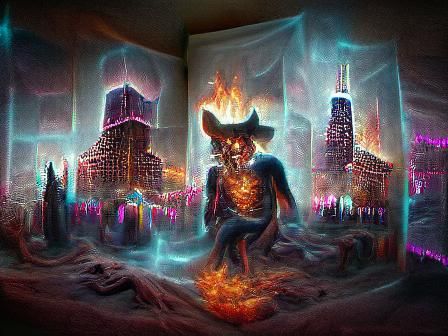 Sinister Burning City: Holographic Astral Illustration