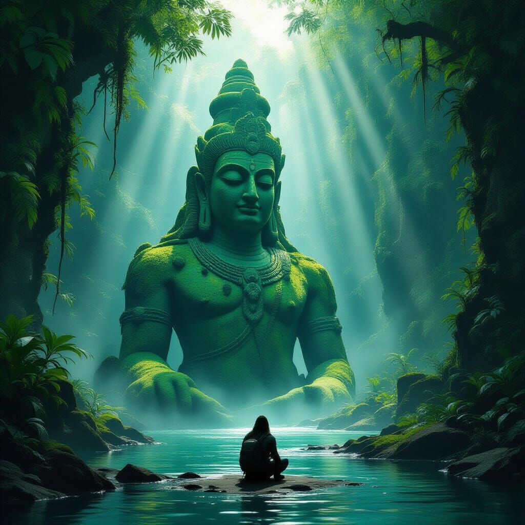 Explorer Discovers Ancient Deity Statue in Misty Jungle Rive...