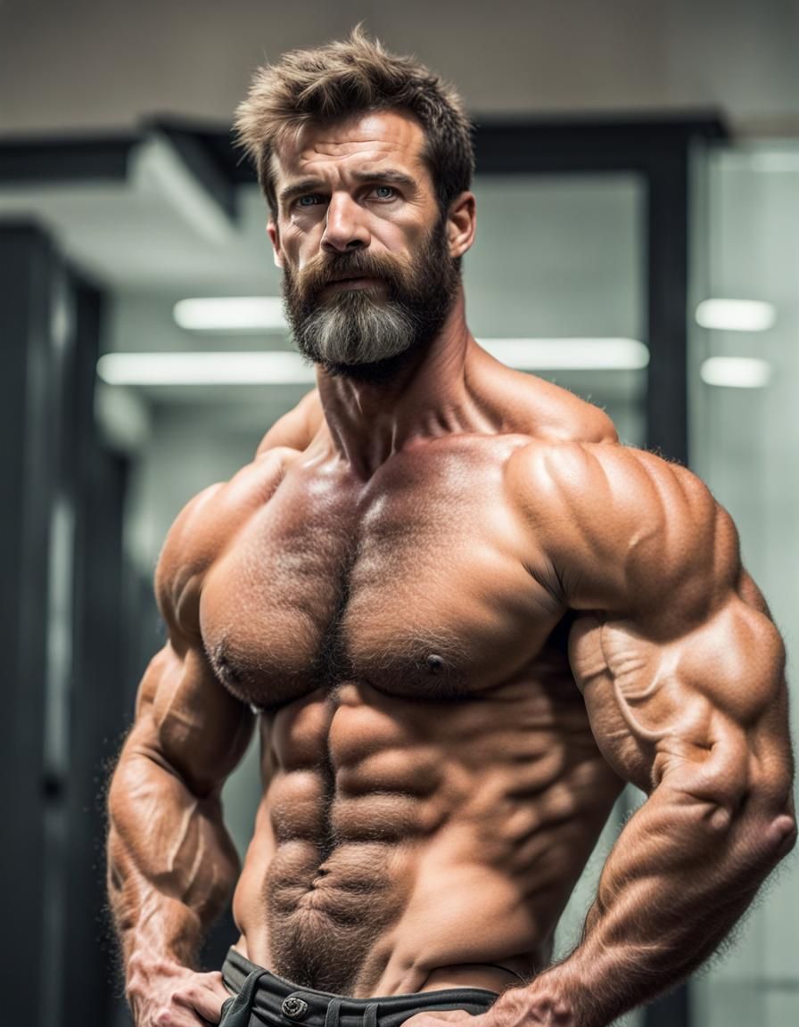 Masculine Bodybuilder with Short Haircut