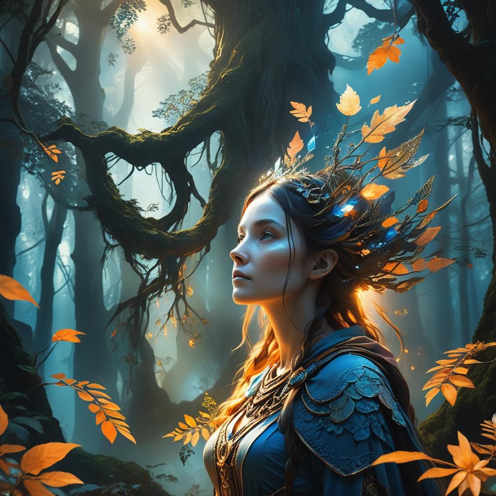 Mystical Beauty with Psychic Powers in Ancient Forest