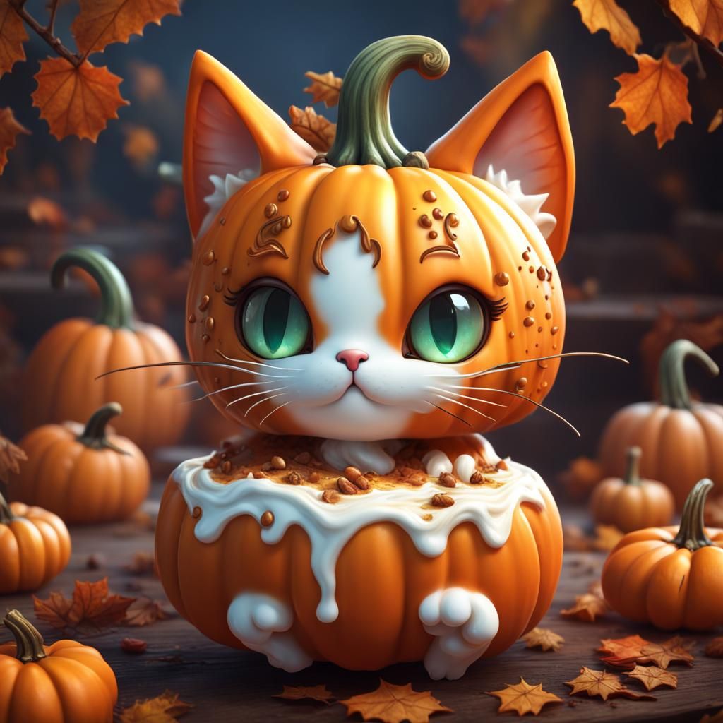 Cute Pumpkin Kitty with Cream Ears, Digital Art