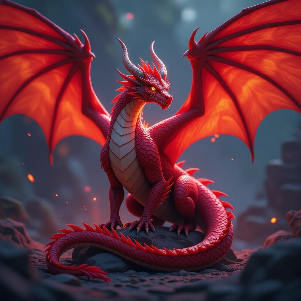 Majestic Red Dragon Roaring in 3D Anime Style