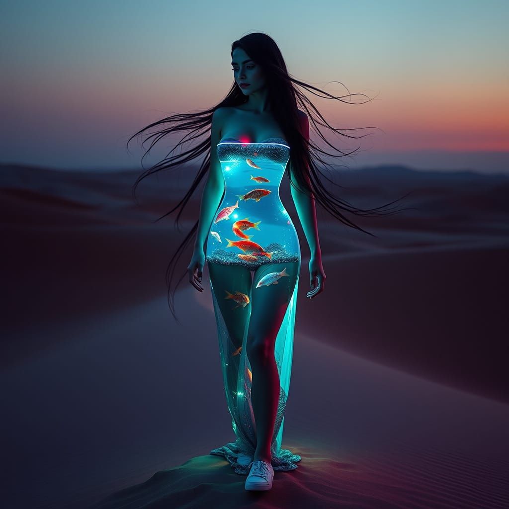 Hyper-Realistic Goddess Emerges from Cyberpunk Desert