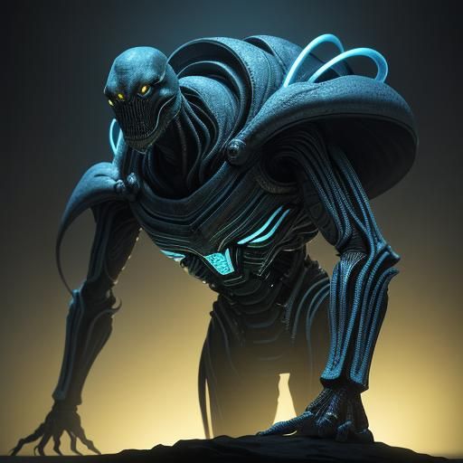 Advanced Alien Creature in Neon Laboratory