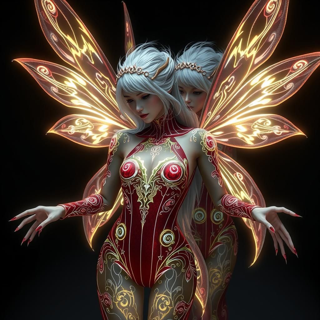 Ethereal White-Haired Fairies with Bioluminescent Runes