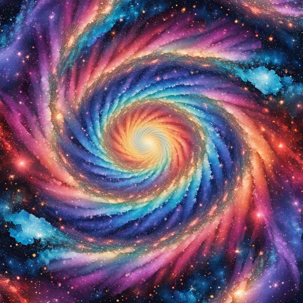 Vibrant Spiral Galaxy with Geometric Tessellation