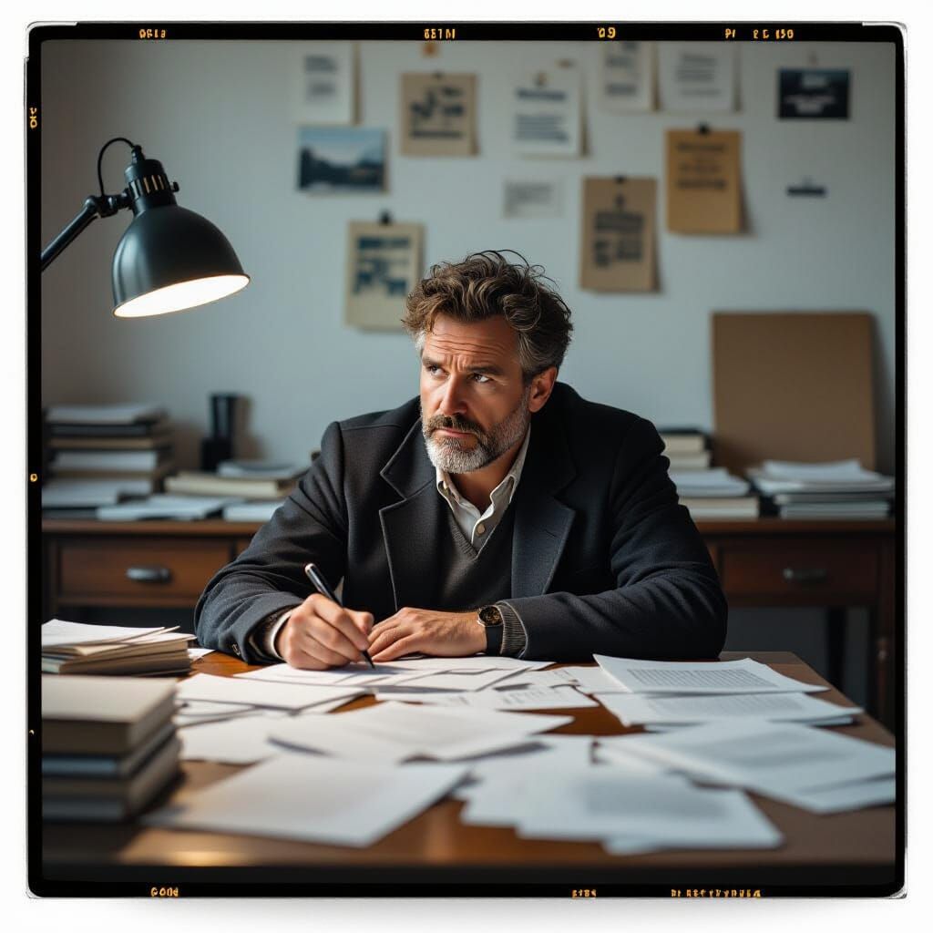 Writer Lost in Thought: Cinematic Film Still