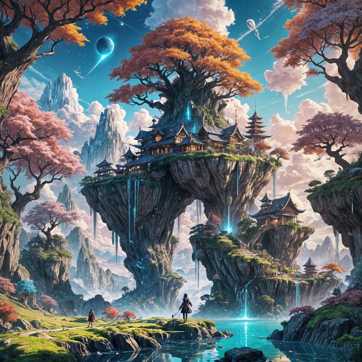 Anime fantasy world with vibrant, otherworldly landscapes...