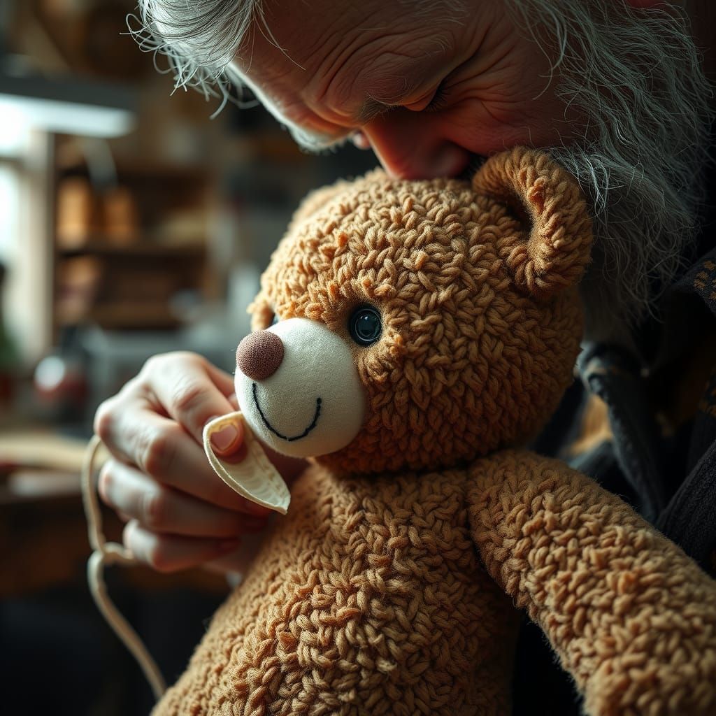 Teddy Bear Repair: Hyperrealistic Close-Up