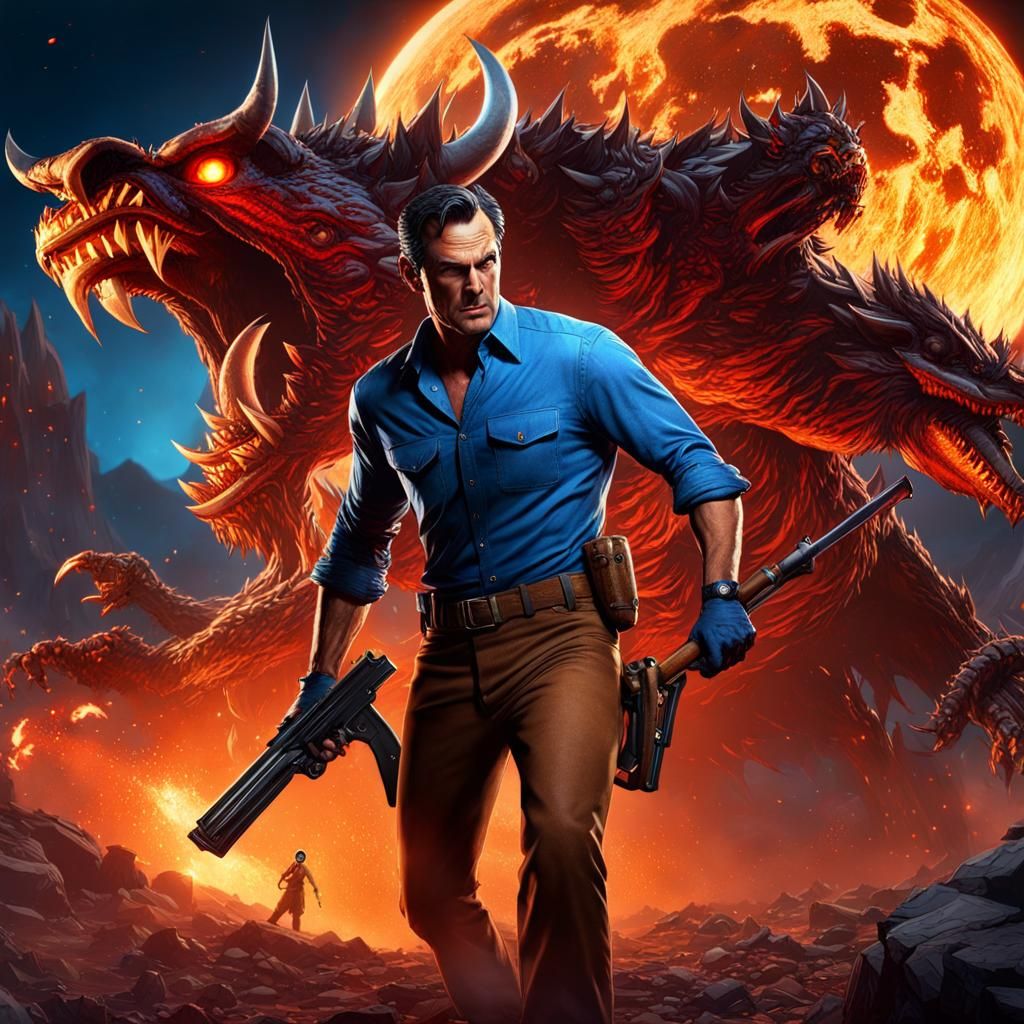 Ash Williams Battles Demon on Moon in Detailed Matte Paintin...