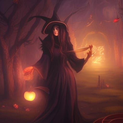 Fantasy Witch with Apples: Detailed Matte Painting