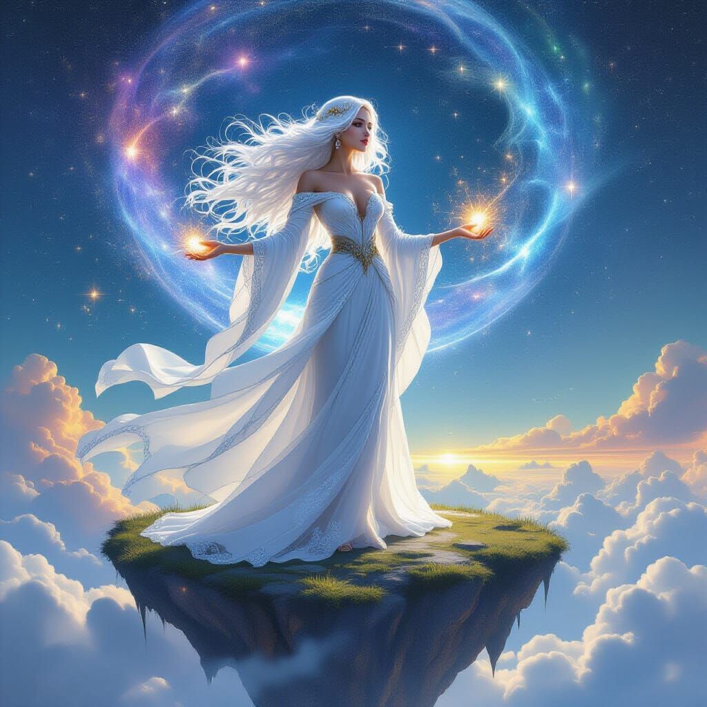 Celestial Sorceress Radiating Cosmic Energy in Dreamy Surrea...