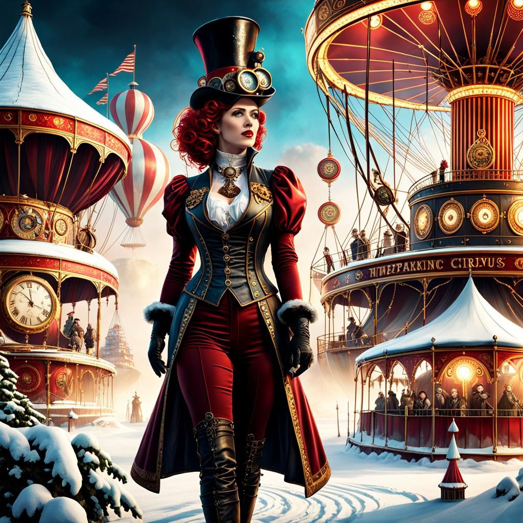 Beautiful Steampunk Woman at Winter Circus