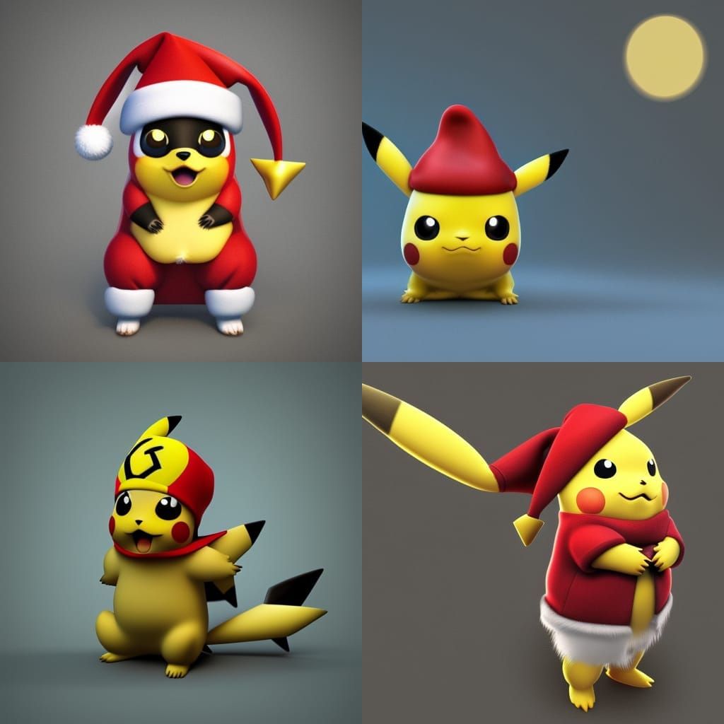 Pikachu with Santa Hat in 3D Digital Art