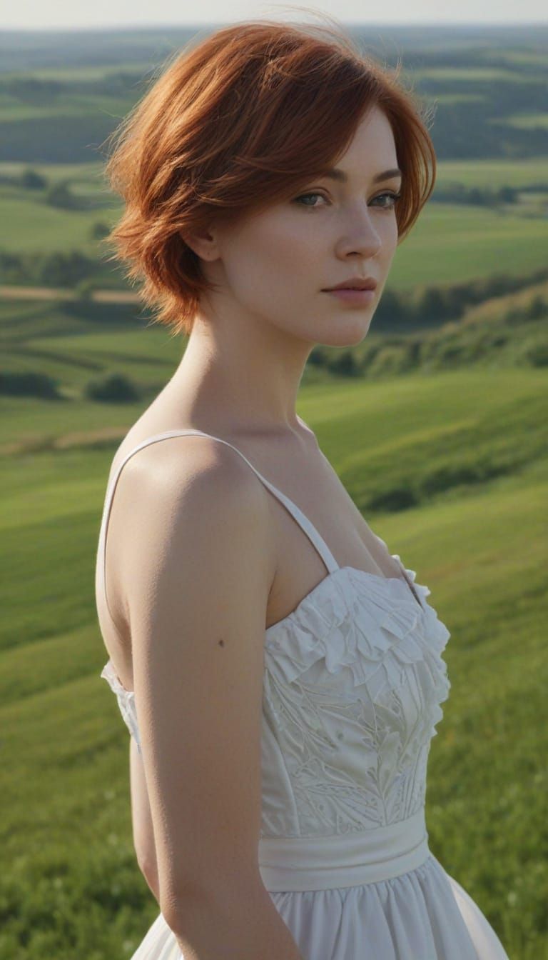 Elegant Woman in Hyperrealistic Landscape