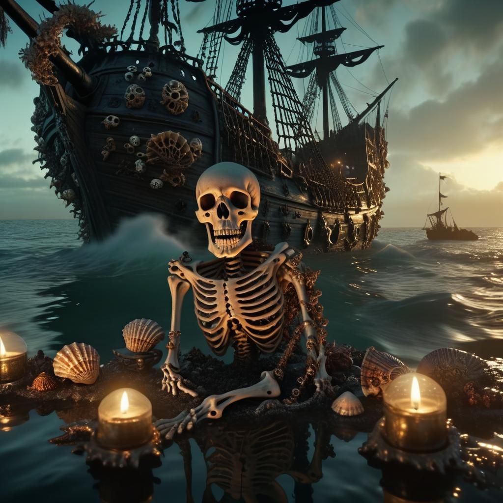 Pirate God's Remains on Ghost Ship: Digital Matte Painting