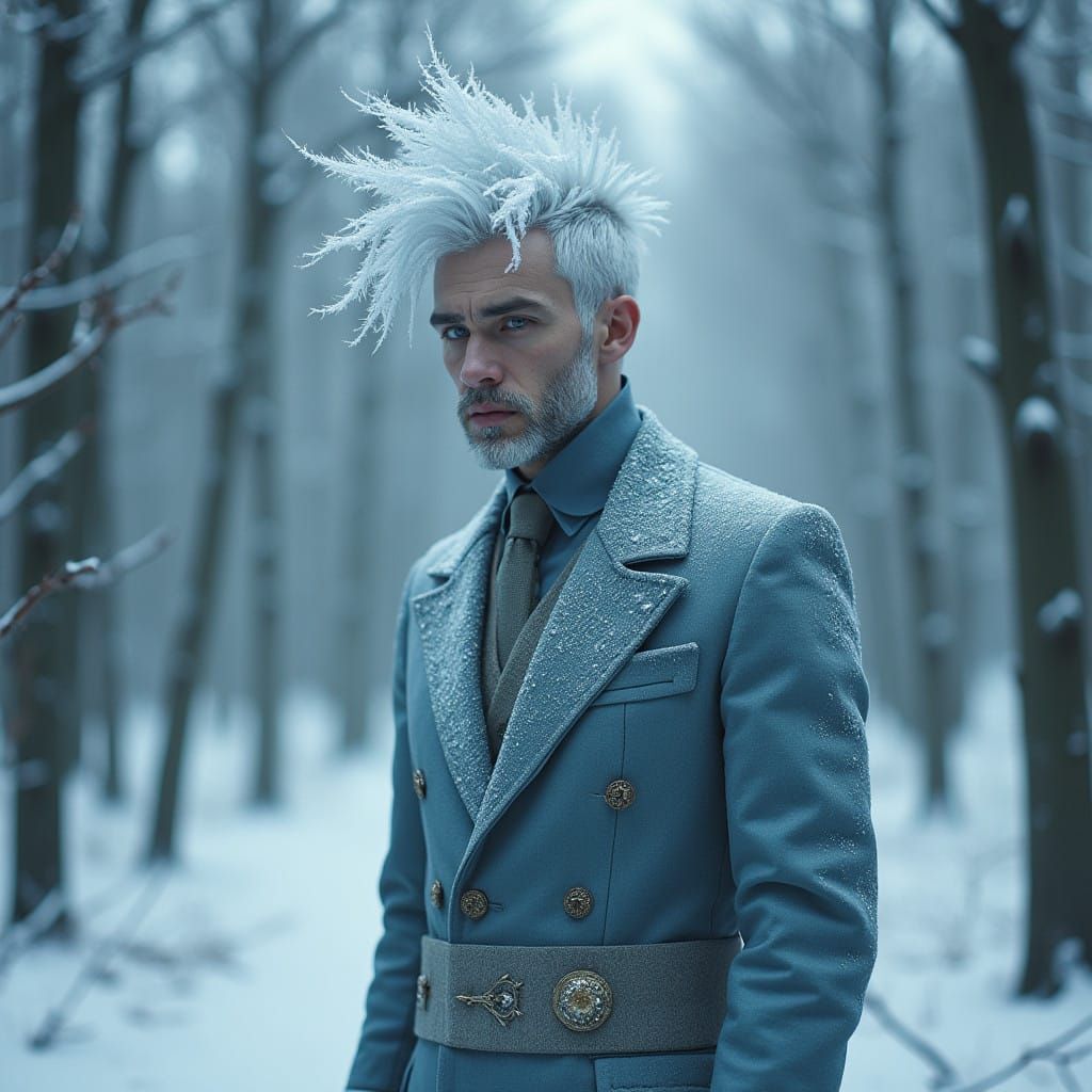 Winter Figure in Snowy Landscape, Futuristic Realism Style