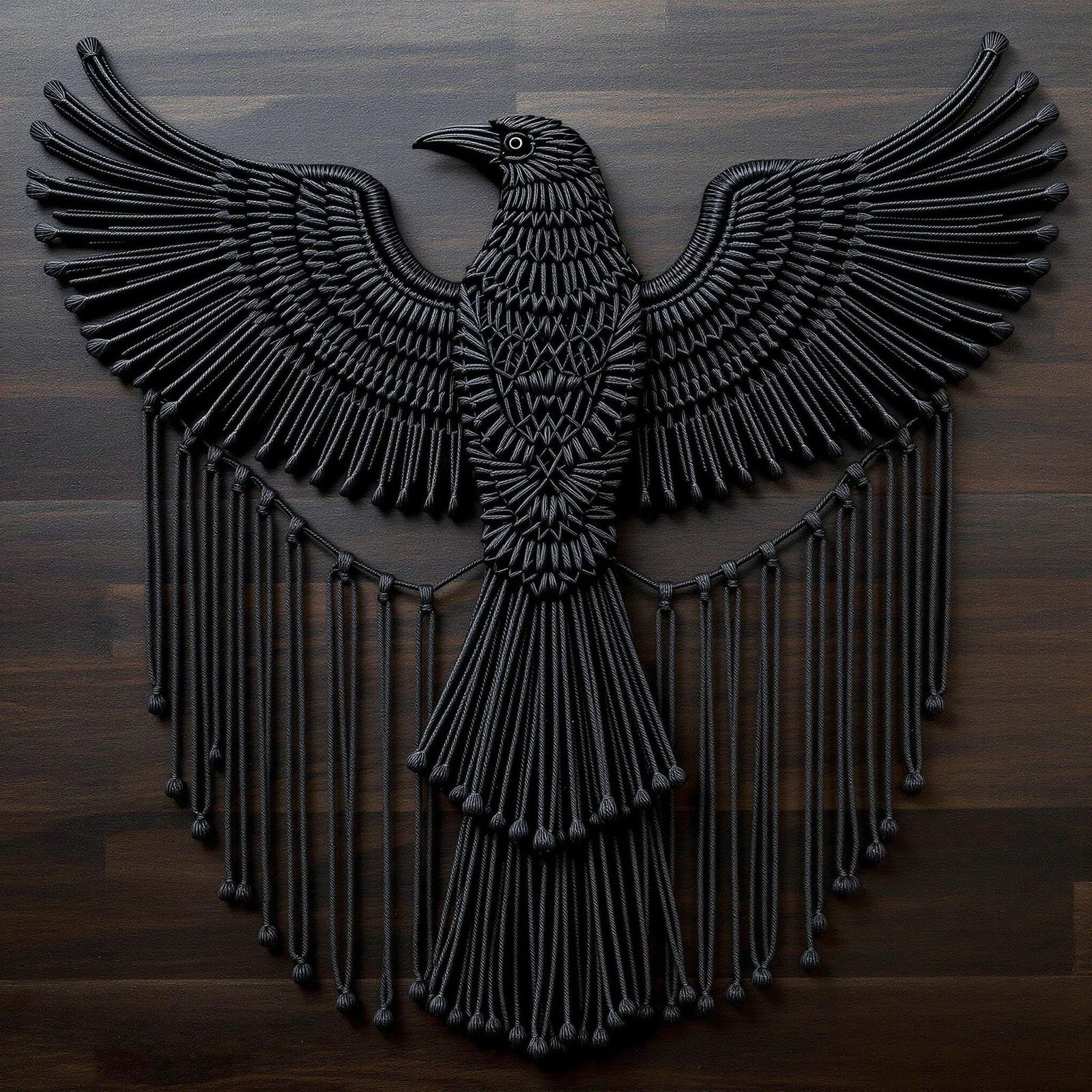 Macrame Crow Wall Hanging in Intricate Knotted Threads