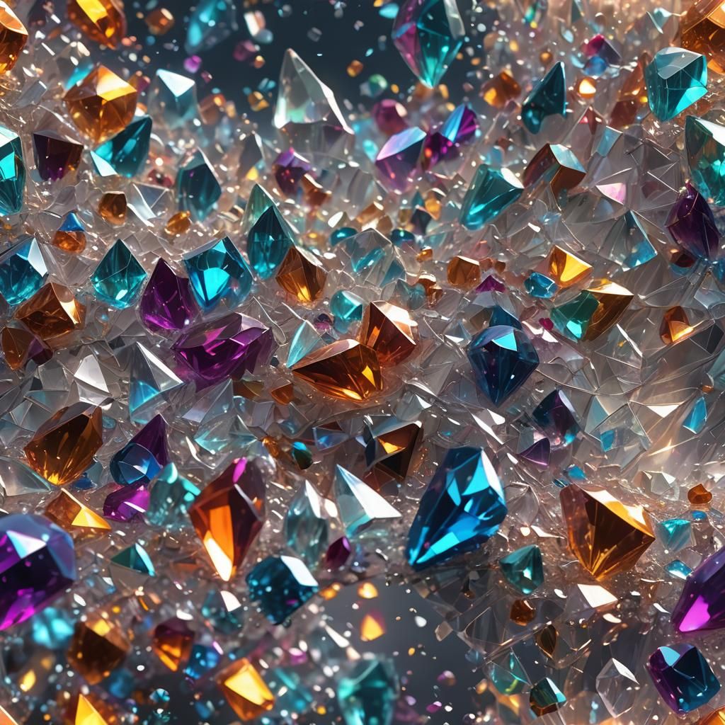 Interconnected Crystals Refracting Rainbow Colors