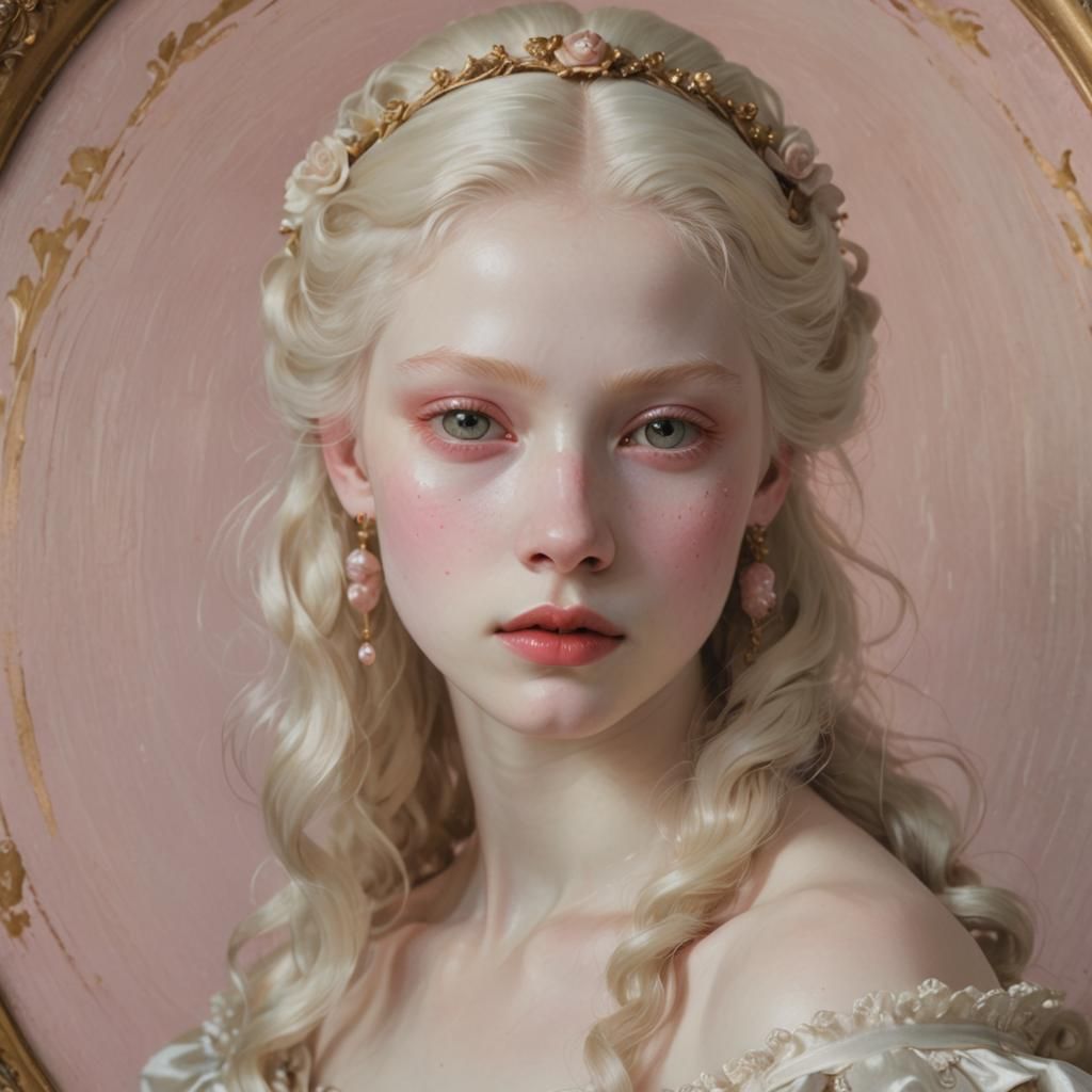 Albino Courtesan Portrait in Rococo Painting Style