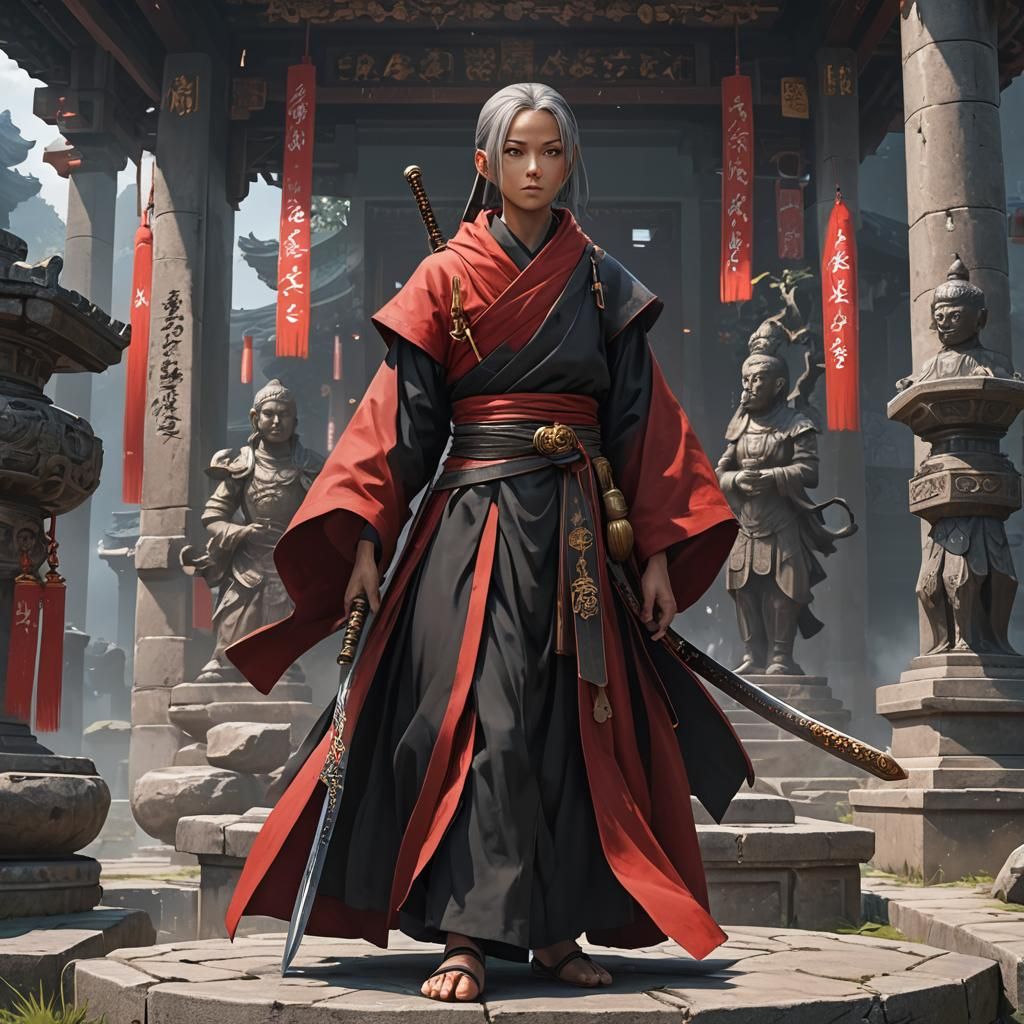 Anime Style Monk with Sword in 3D