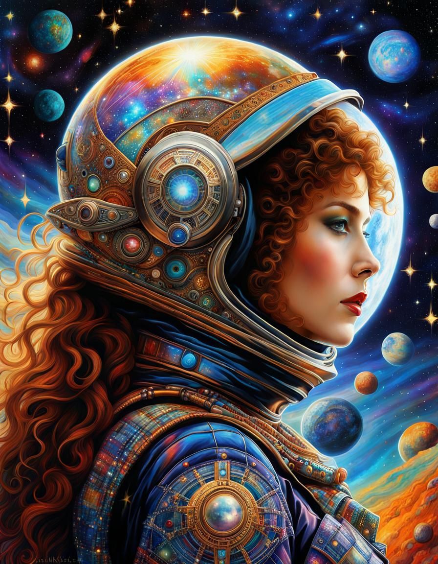 Cosmic Witch in Spacesuit: Hyperdetailed Starscape Fantasy