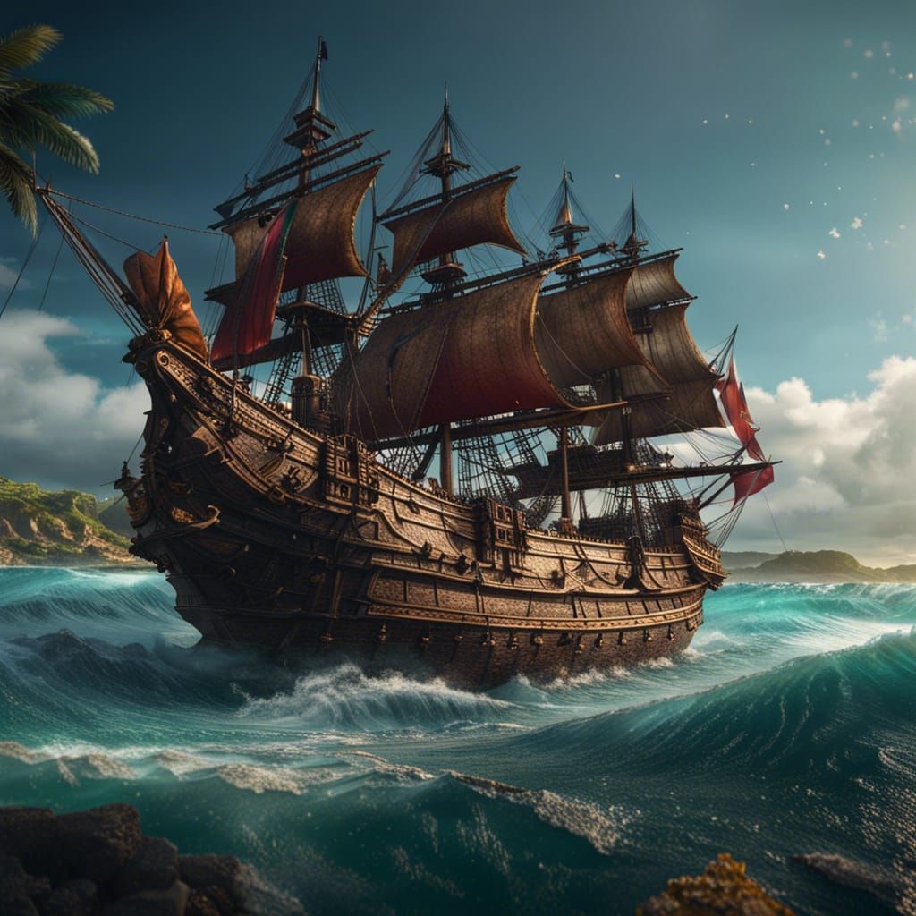 Spanish Galleon in Apra Harbor: Detailed Matte Painting