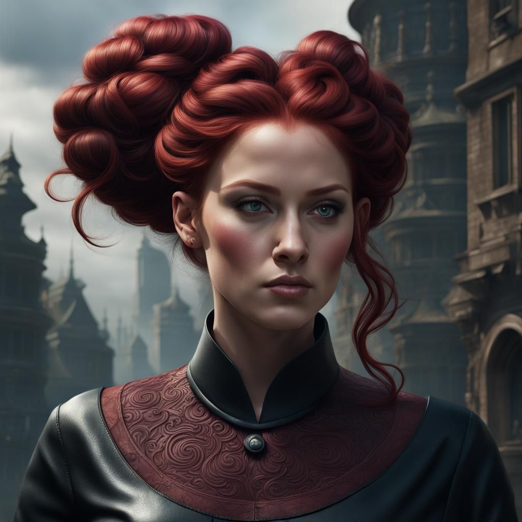 Fantasy Woman with Red Hair in Detailed Matte Painting
