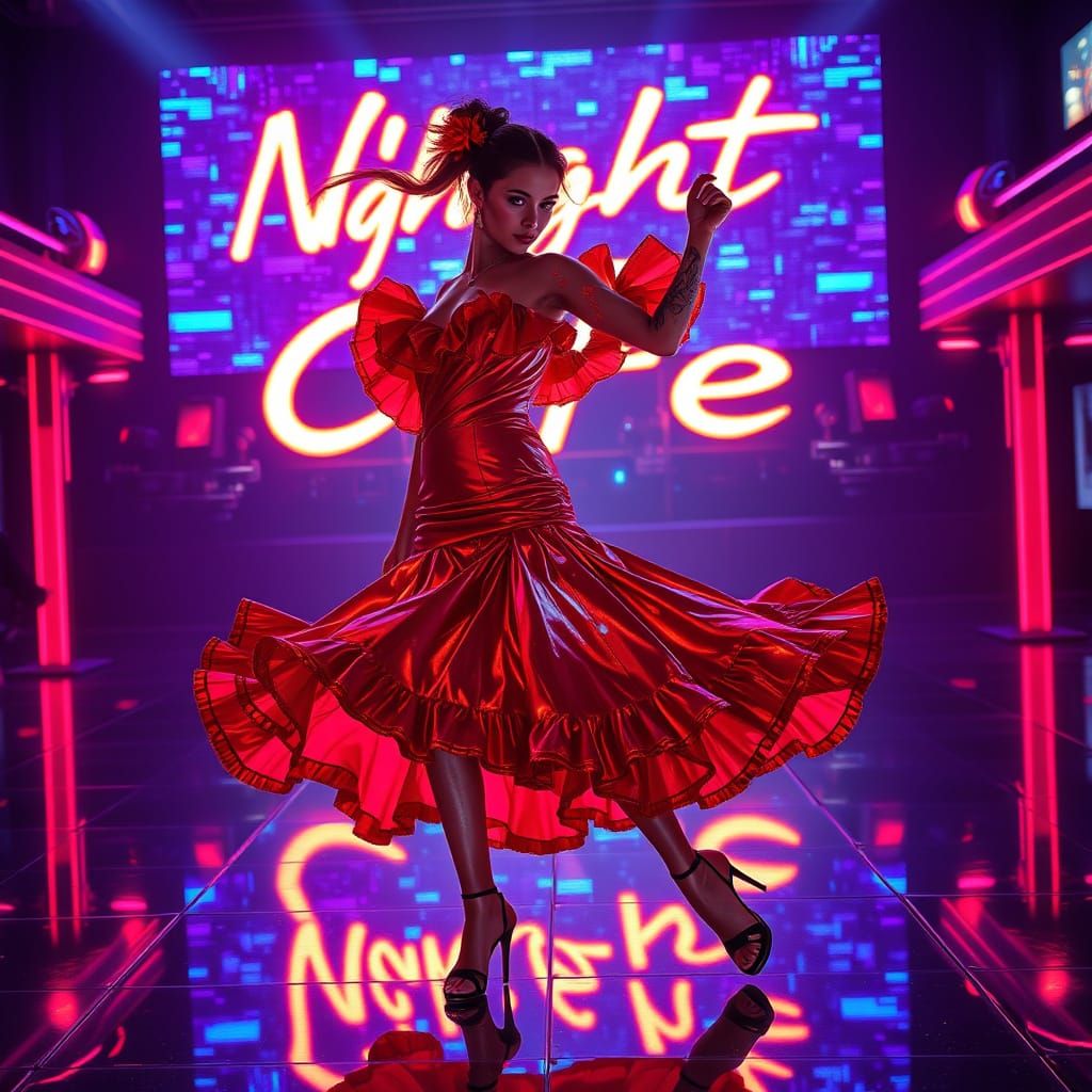 Cyberpunk Flamenco Dancer in Holographic Splendor