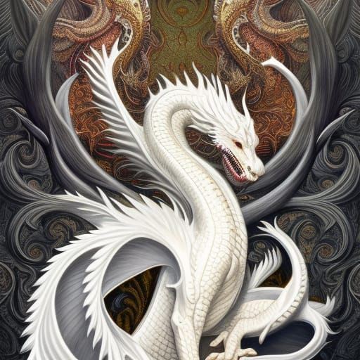 White Dragon Portrait with Fantasy Magic