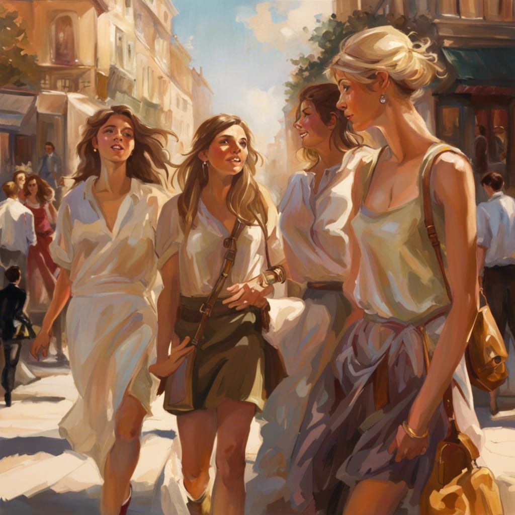 Joyful Shopping Trip in Hyperrealistic Fine Art