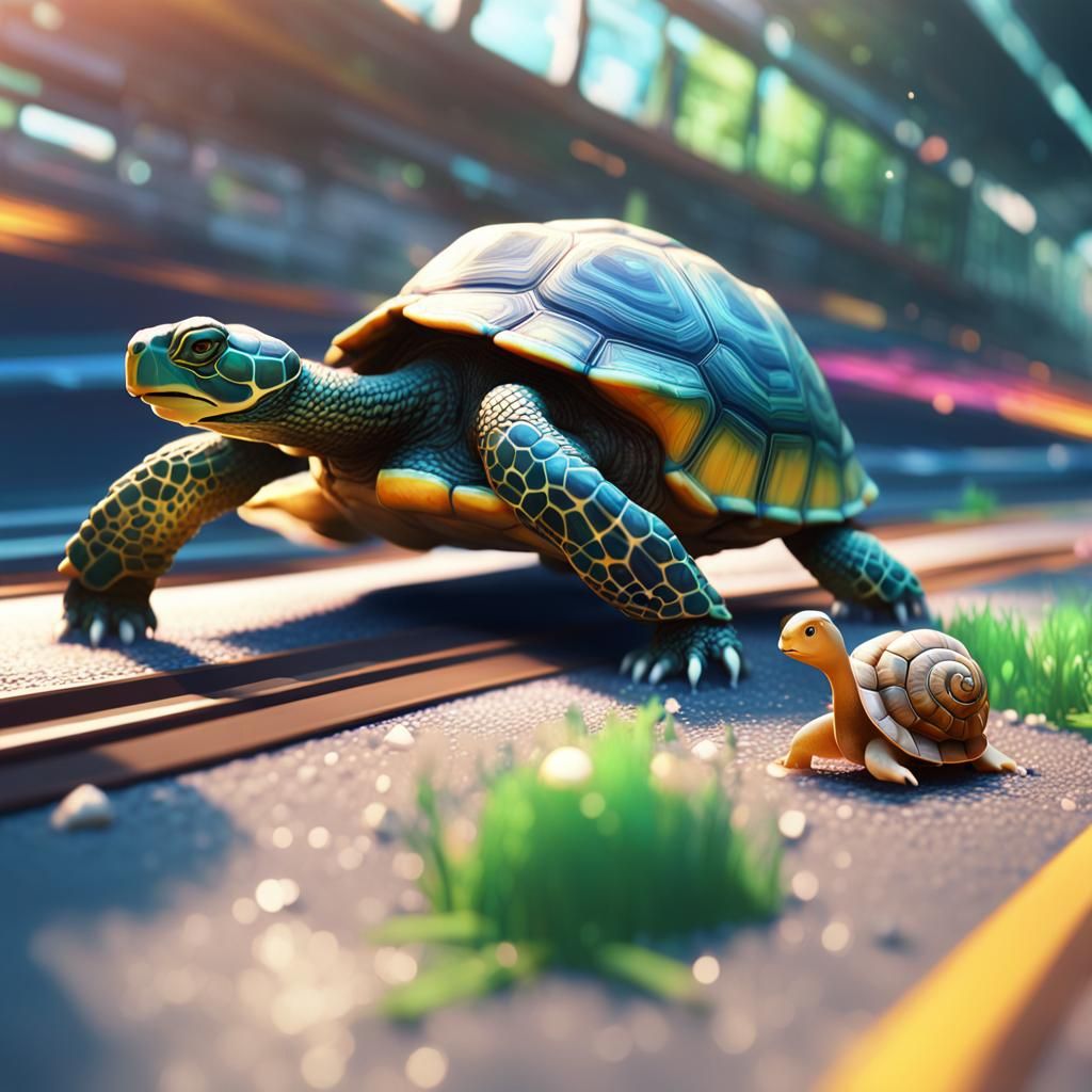 Turtle and Snail Race in Anime-Inspired 3D Art