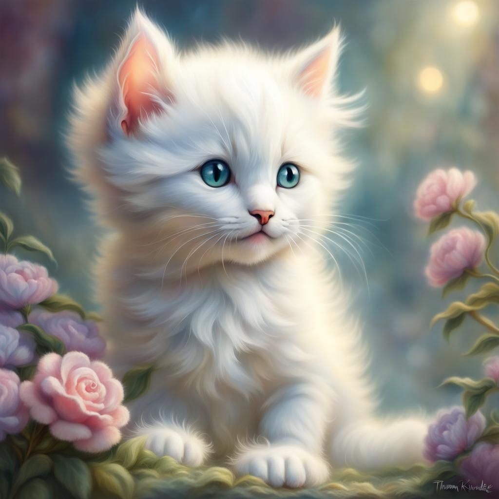 Adorable Fluffy White Kitten: Ethereal Fantasy Art