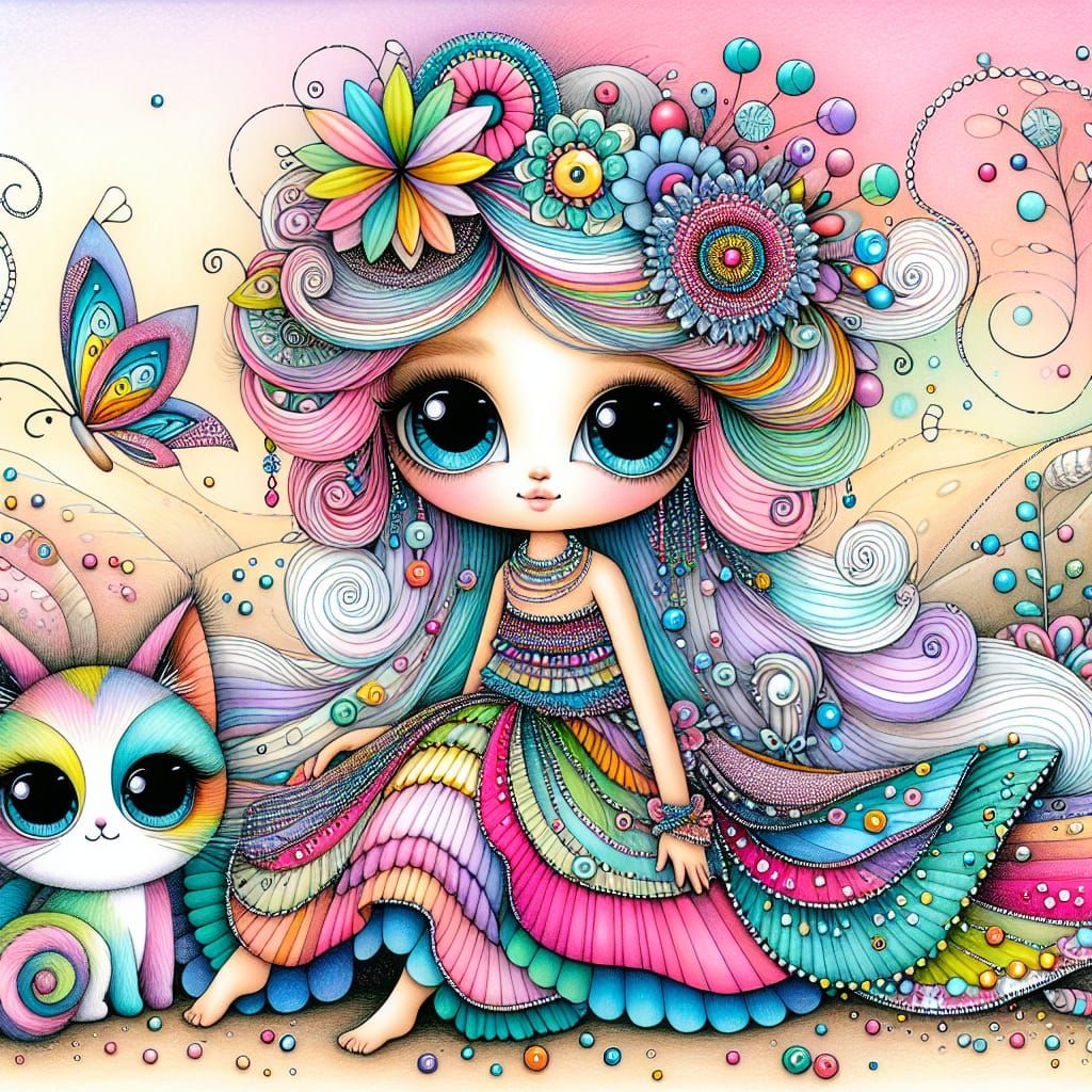 Dreamy Fairy Girl in Vibrant Floral Wonderland