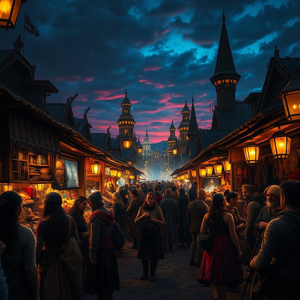 Ethereal Fantasy Market at Dusk