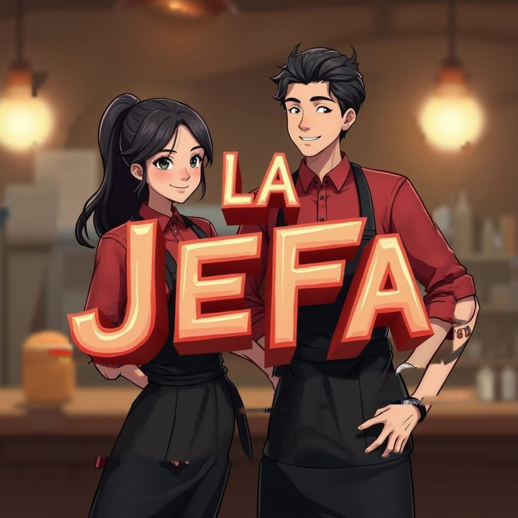 LA JEFA Fast Food Logo in 3D Anime Style