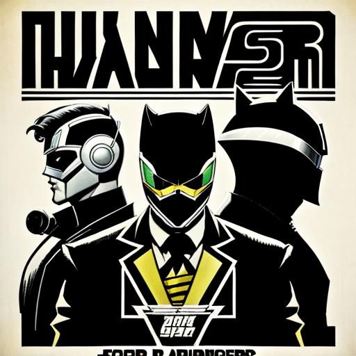 Power Rangers Noir Poster in Art Deco Style