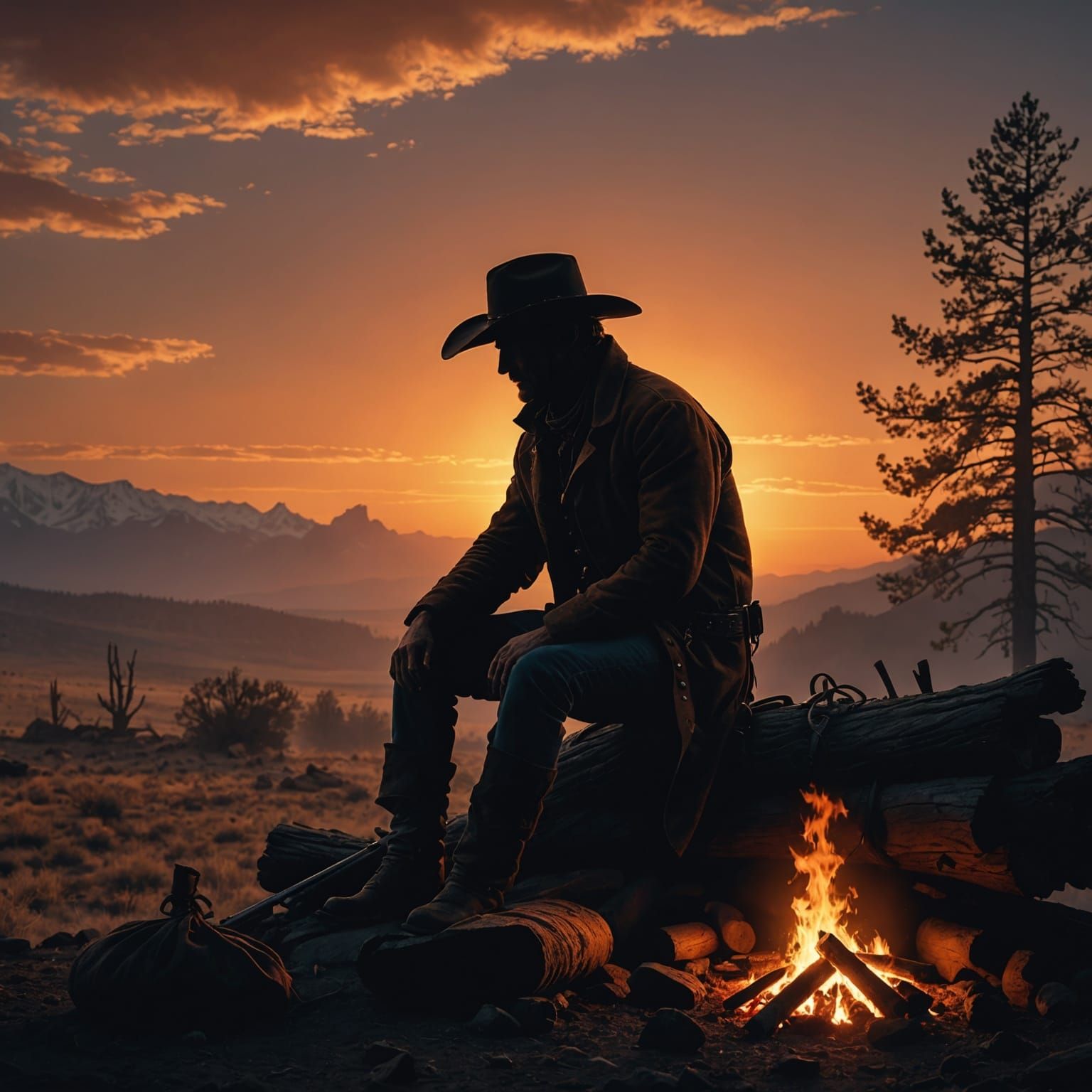 Cowboy Silhouette at Sunset: Digital Matte Painting