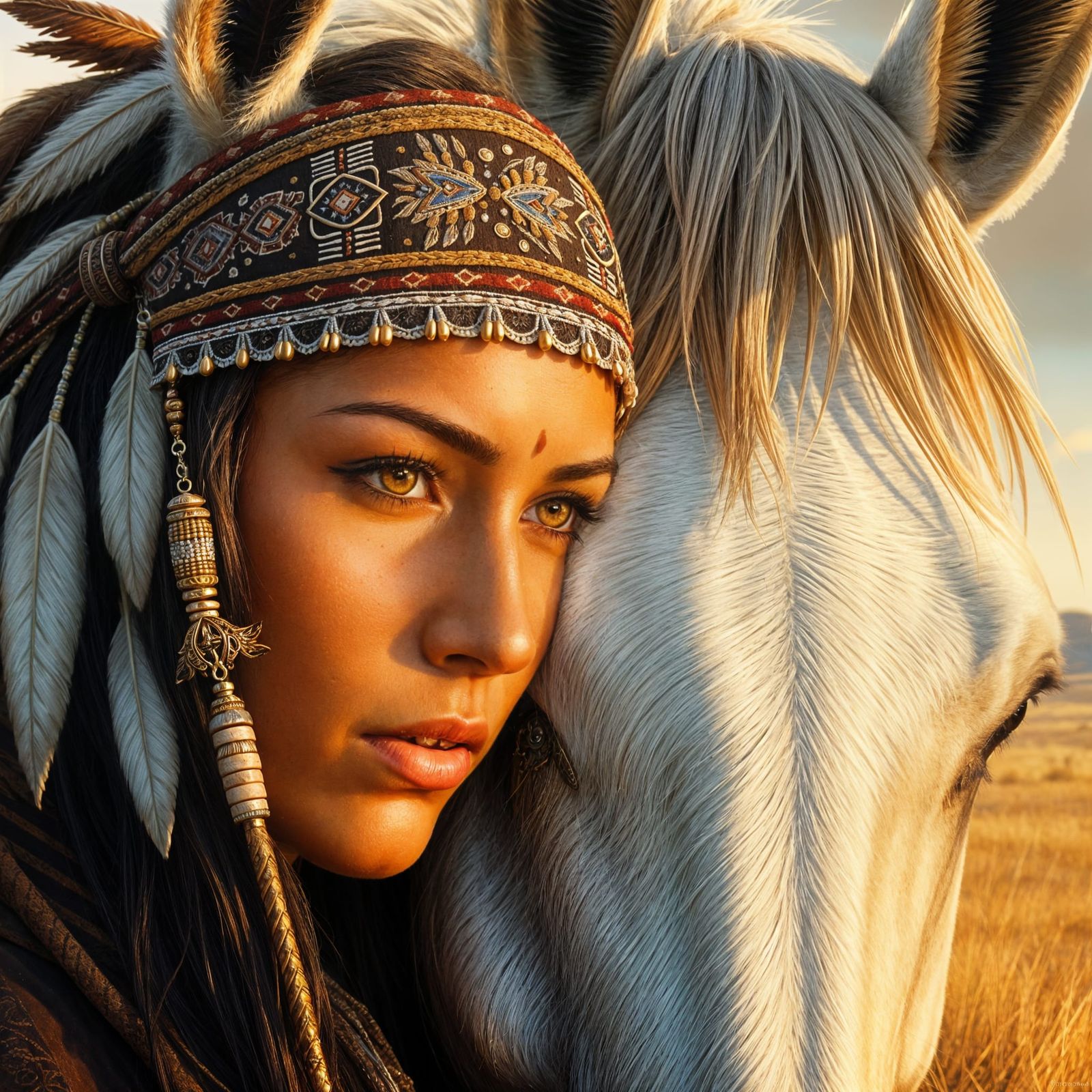 A Native American Woman Finds Serenity with Her Majestic Ste...