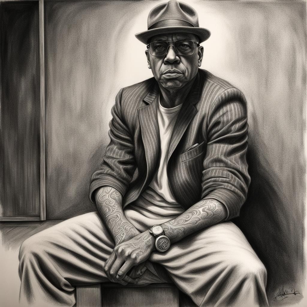 Hyperdetailed Charcoal Drawing of a Gangster