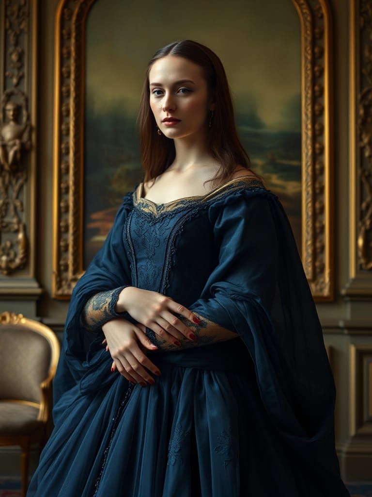 Mona Lisa in Navy Haute Couture Gown