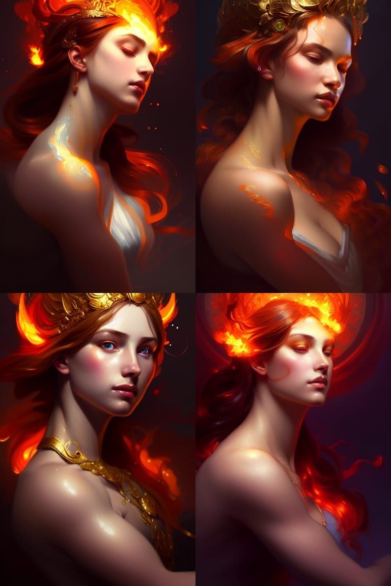 Majestic Fire Goddess Portrait in Hyperdetailed Digital Art