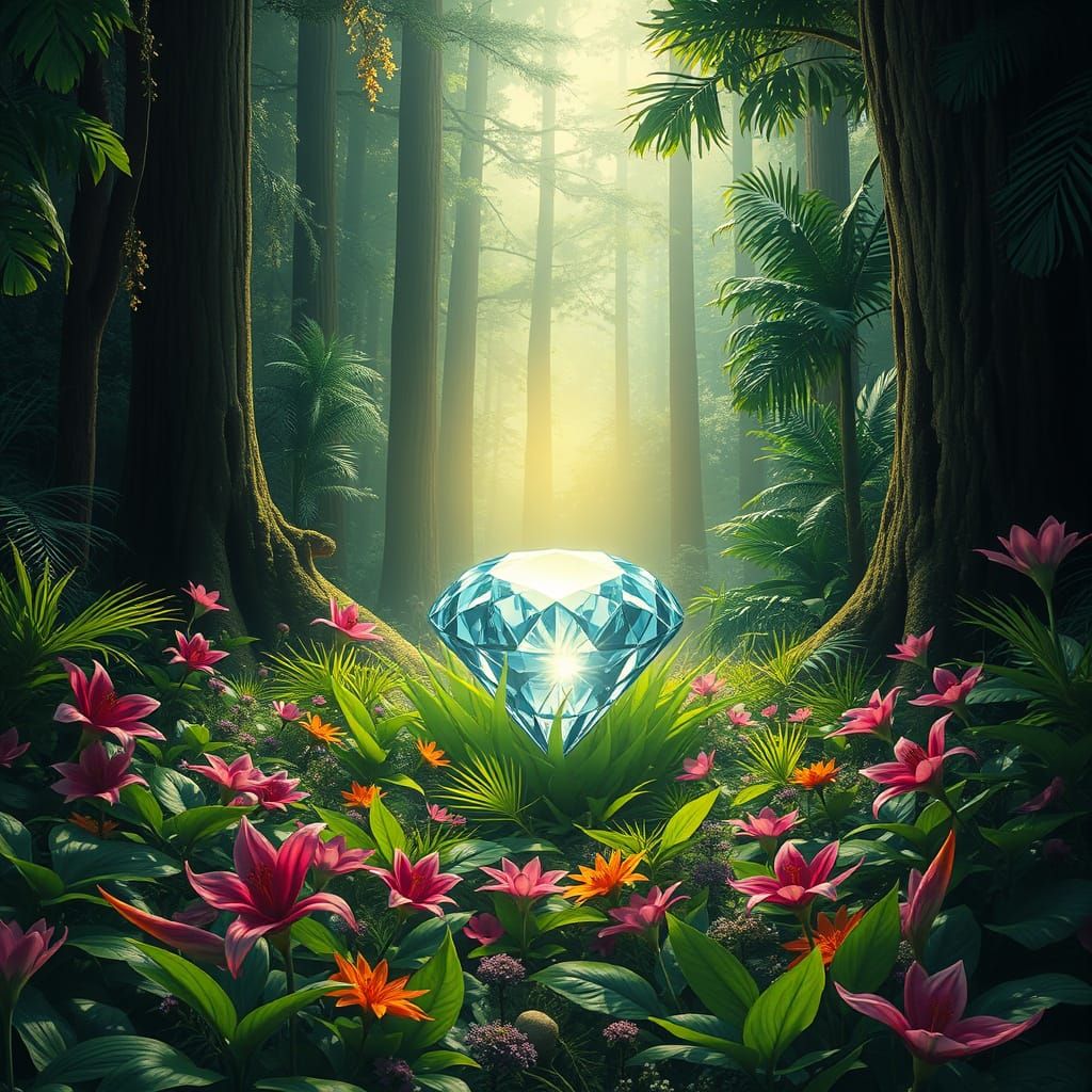 Diamond Hidden in Jungle, Dreamlike Digital Art