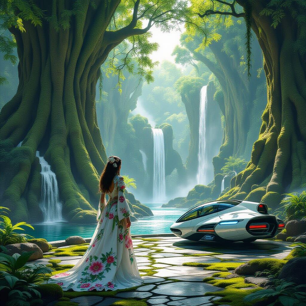 Futuristic City Where Nature Dominates, Syd Mead Style