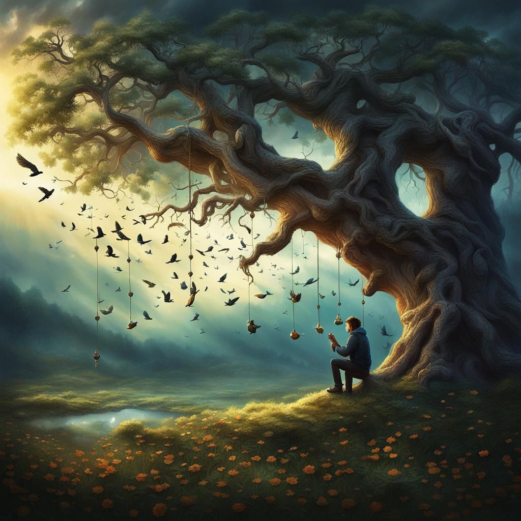 Tree Dream: Detailed Matte Painting of Nature